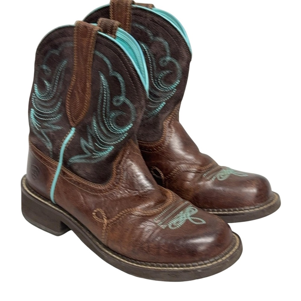 Ariat Boots Womens Size 10 Brown Leather Western Turquoise Stitching 10016235